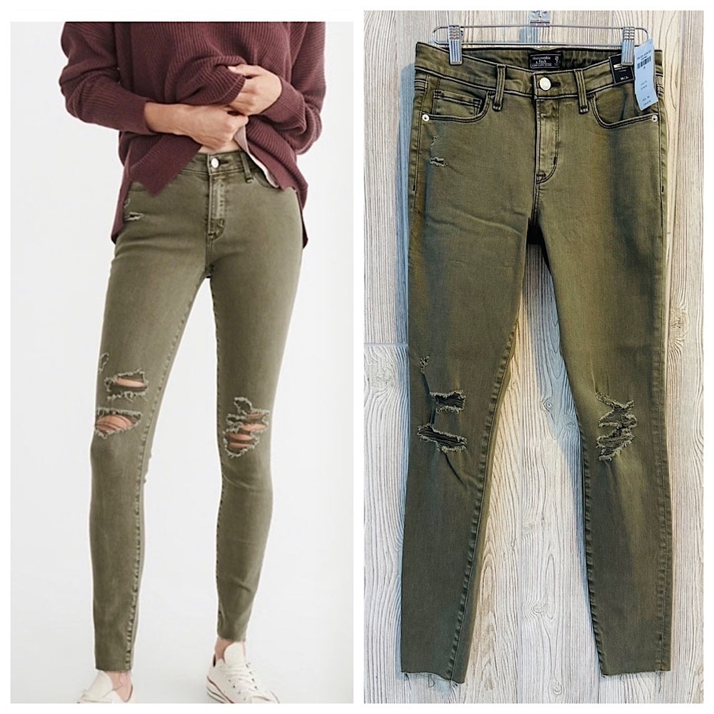 NEW! ABERCROMBIE & FITCH Harper Super Skinny Jeans Olive Green Size 26 NWT